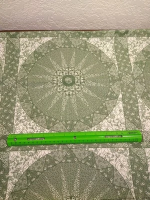 100% cotton quilting fabric cheater material compass rose block 1+ yard green - Image 1 of 4