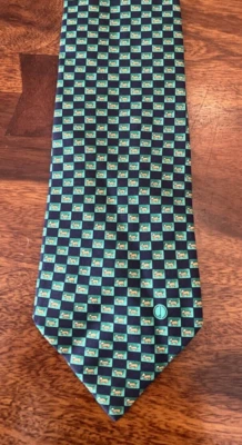 Vintage Dunhill Necktie Made In Italy 100% Silk Green & Small Red Dogs. TL - Изображение 1 из 4