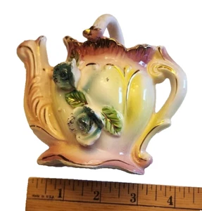 CERAMIC WATERING CAN 1950s Pink Florals Red un-readable sticker tag VTG. Sm vase - Picture 1 of 10