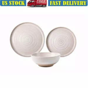12 Piece Stoneware Dinnerware Set Dishwasher Microwave Safe Rustic Cream Finish - Picture 1 of 5