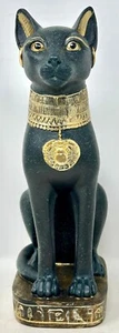 Guardian Of The Nile Black Sphinx Cat Gold Trim 11.5" Tall Earrings - Picture 1 of 9