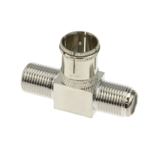 F Type Push On Male Plug to Twin Female Sockets Adapter Splitter - Picture 1 of 4