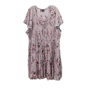 Torrid Dress Womens Plus 4X Lilac Floral Smocked Flutter Sleeves Full Slip - Picture 1 of 15