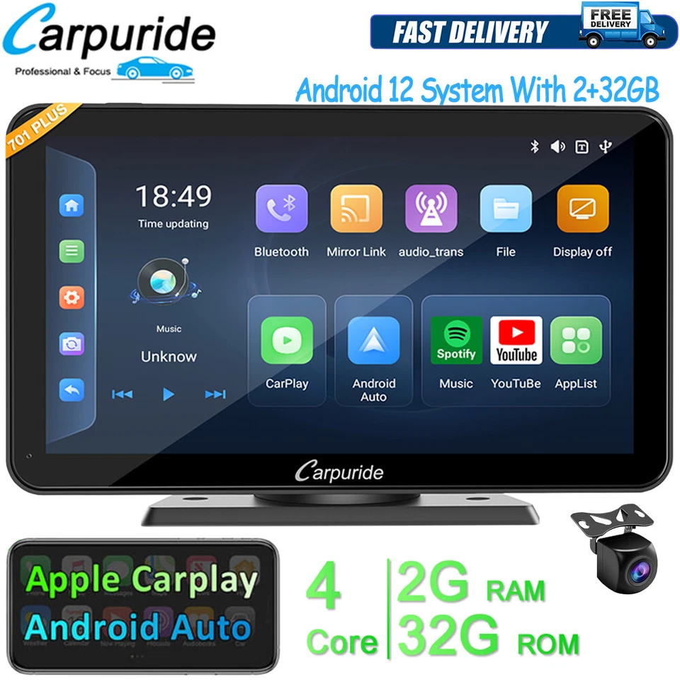Carpuride 2024 701Plus Dual BT 4+64G Android 12 Autoradio Kabellos Apple CarPlay - Bild 1 von 4