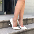 Elegant Women's Shoes Pointed Toe High Heels Pumps Studded Heels White Party Fla
