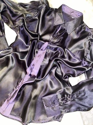 VTG Mens Real Satin Button Shirt Notch Collar FRENCH CUFFs Bronze 80s 46” - Image 1 of 4