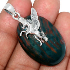 Pegasus Flying Horse - Blood Stone - India 925 Silver Pendant Jewelry Bp143378