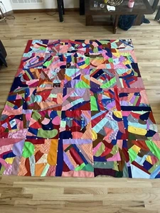 Vintage Crazy Patchwork Vibrant Museum Quality King Size Quilt 103”x85” 1950’s - Picture 1 of 13