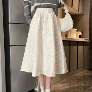 Women Swing A-line Skirt Elastic Waist Padded Quilted Midi Baggy Casual Thick - Picture 1 of 5