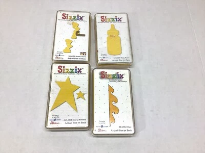 Sizzix Original Medium YELLOW Dies Lot Of 4 Wave, Stars, Baby Bottle, Heart - H - Image 1 of 2