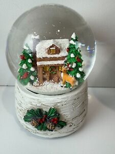 Snow Globe Musical Plays White Christmas Music Box Snow Covered Cabin House Deer