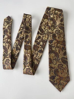 Bruno Piattelli 领带 - 金色、蓝色、橙色佩斯利 100% 真丝领带 - 二手状况完好 — 第 1/4 张图片