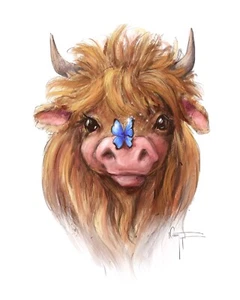 Highland Coo Canvas Art Print Animal Cow Blue Farm Scotland Wall Decor 11 x 14 - Picture 1 of 8