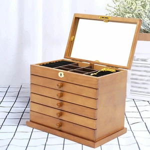 Portagioie Legno per Wowen 6 Strati Grande Organizer Box con Specchio e 5 Cassetti - Foto 1 di 16