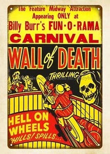 motorcycle raing wall of death hell on wheel metal tin sign wall hanging ornamen - Picture 1 of 4