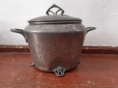 Jugendstil Zinnbowle um 1900 Zinn Bowle Topf Blumen Deko Garten - Bild 1 von 4