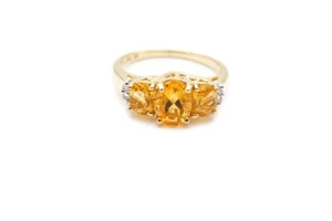 10k Yellow Gold Citrine Diamond Ring Size 7 Z3 - Picture 1 of 11