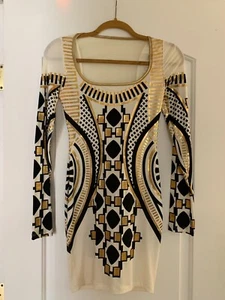 Sacred Geometries Bodycon Dress - Sheer, White, Gold and Black - Picture 1 of 8