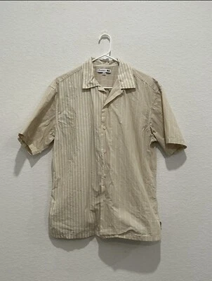 Uniqlo JW Anderson Mens Striped Ivory Short Sleeve Button Up Small Oversized - Image 1 of 4