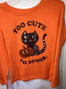 IToddler Girls Orange & White Halloween Cat/ Pumpkin Tee Shirt S6 / 6x - Picture 1 of 7