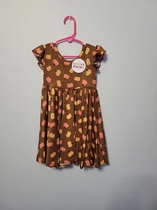Dot Dot Smile Dress Girl's 2T Toddler Brown w/ Orange Pumpkin Empire Waist NWT - Picture 1 of 4