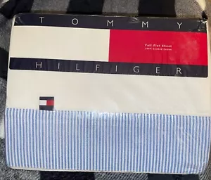 Tommy Hilfiger 100% Cotton Bleach White W/Blue PinStripe Top Full Flat Sheet-New - Picture 1 of 4
