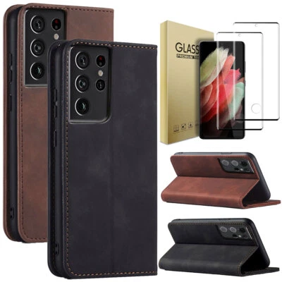 For Samsung Galaxy S21+ Ultra FE 5G Magnetic Leather Case Cover Screen Protector - Image 1 of 4