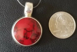 925 Mexico  sterling silver Pendant red and black stone - Picture 1 of 2