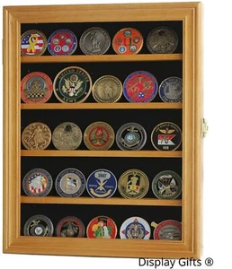 Estuche de exhibición de monedas Challenge 30 piezas medalla militar roble gabinete madera caja de sombra de EE. UU. - Imagen 1 de 8