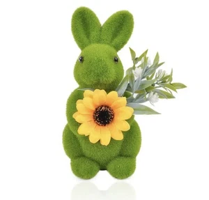 Flocked Bunny Statue With Sunflower Moss Rabbit Home Decor Easter Bunny - Picture 1 of 7