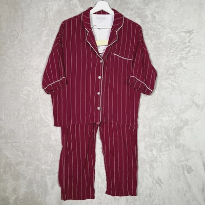 Conjunto de Pijama PJ Salvage Rayón Borgoña Blanco Rayas Botones Top Pantalones L Suave Foto 1 de 4