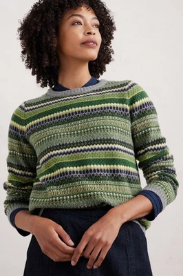 Seasalt Women's Regular Percella Cove Fair Isle Jumper Weaving Needle Grassland  - Image 1 of 4
