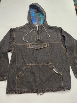 Chaqueta Pullover Vintage No Fear Para Hombre Grande Negra Denim Con Capucha Anorak Años 90 Patín Foto 1 de 4