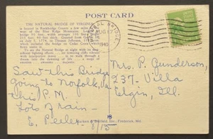 Natural Bridge, Virginia Post Card mailed Aug 17, 1940 to Elgin, IL - VA - Picture 1 of 2