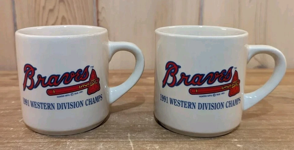 Lote de 2 tazas de café Atlanta Braves 1991 Western Division Champs taza con lista  Foto 1 de 4