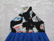 Jazberryz Caravans on Blue Kitchen Hanging Hand Towel Handmade Button Close
