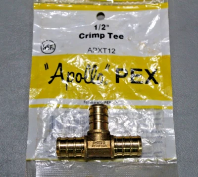NEW Apollo PEX Crimp Tee 1/2" APXT12 Brass Barb Fitting Plumbing - Image 1 of 4