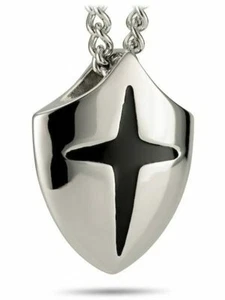Stainless Steel Shield Pendant Necklace-Joshua 1:9 Shields of Strength - Picture 1 of 8