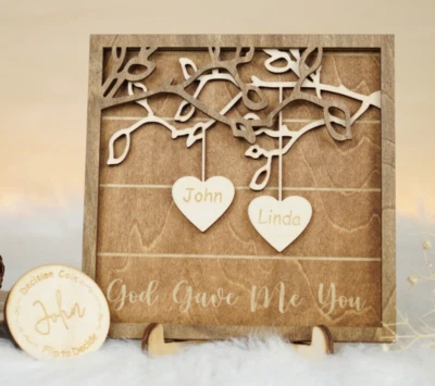 Marco de madera de Navidad con moneda de decisión regalo romántico aniversario para amantes Foto 1 de 4