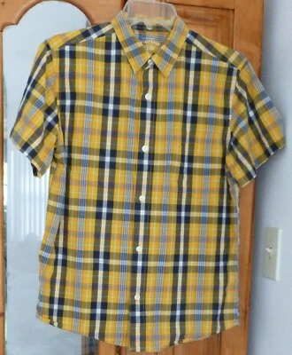 FADED GLORY Vintage Wash Yellow Black Plaid SHIRT Button Up, Collar S/S Yth XL * - Image 1 of 2