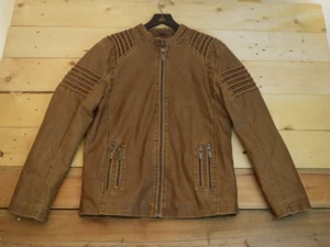 David Outwear Vegan Leather Jacket Mens Medium Brown ZIppers Retro - Picture 1 of 10