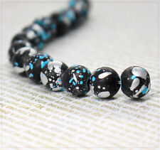 30x lackierte Glasperlen Perlen Schmuck DIY Basteln rund blau silber schwarz 8mm