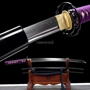 T10 Steel Clay Tempered Japanese Wakizashi Real Hamon Samurai Sword Full Tang. - Picture 1 of 10