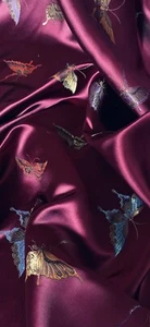 Wine Red Multicoloured Butterfly Chinese Brocade Fabric 45'' PRICE PER METER - Picture 1 of 2