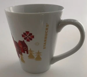 Taza de café Starbucks 2013 vacaciones de Navidad rojo oro casas de pueblo 12 oz - Imagen 1 de 5