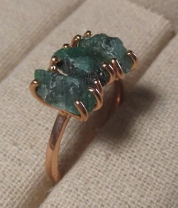 Gold plated 925 sterling silver triple natural emerald ring UK R½/US 8.75 - Picture 1 of 6