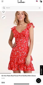 Lulus On the Patio Red Floral Print Ruffled Mini Dress Small NWOT Summer Sexy - Picture 1 of 5