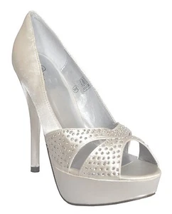 Nuovo Donna Avorio Sandali Tacco Alto Plateau con Strass Dettagli IN Taglia 3-8 - Imagen 1 de 4
