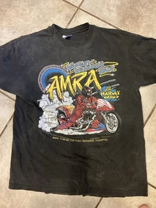 Vintage Rare Harley Motorcycles Drag Mike Romine Racing Tshirt 90s L - Picture 1 of 5