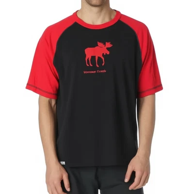 Lazy One Pajama Tee Red Black Moose Raglan Tee Vancouver Canada Souvenir New - Image 1 of 4